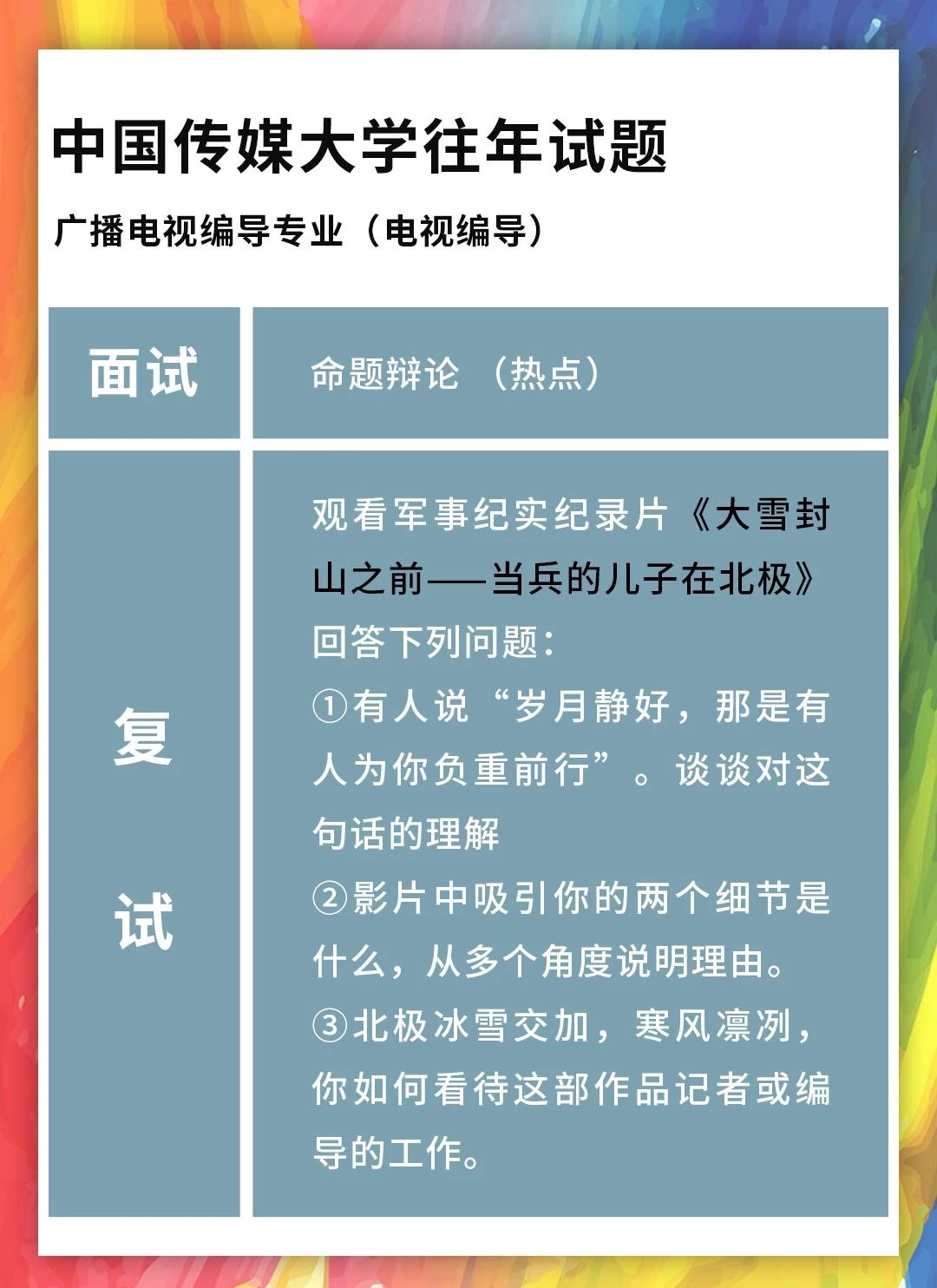 校考资讯 | 中国传媒大学文艺编导经验帖(内附往年广播电视编导试题)
